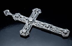 Antique Edwardian Diamond Platinum Openwork Cross Pendant