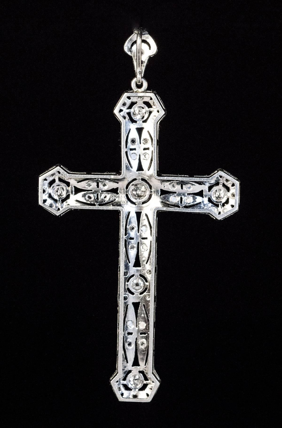 Antique Edwardian Diamond Platinum Openwork Cross Pendant For Sale at ...