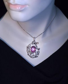 Antique 19th Century Tourmaline Diamond Pendant Brooch