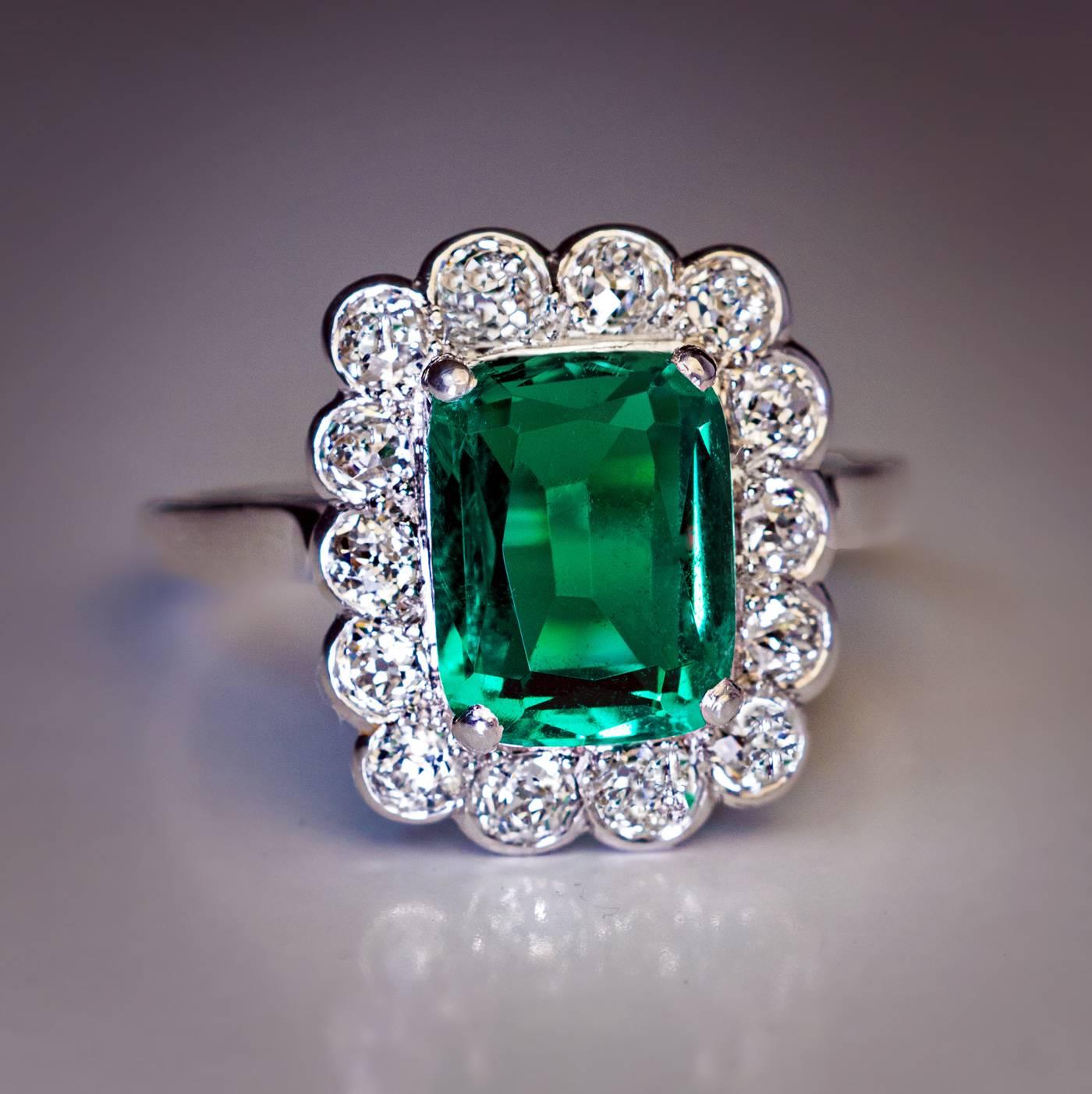 Rare Untreated 2.31 Carat Colombian Emerald Diamond Ring 1