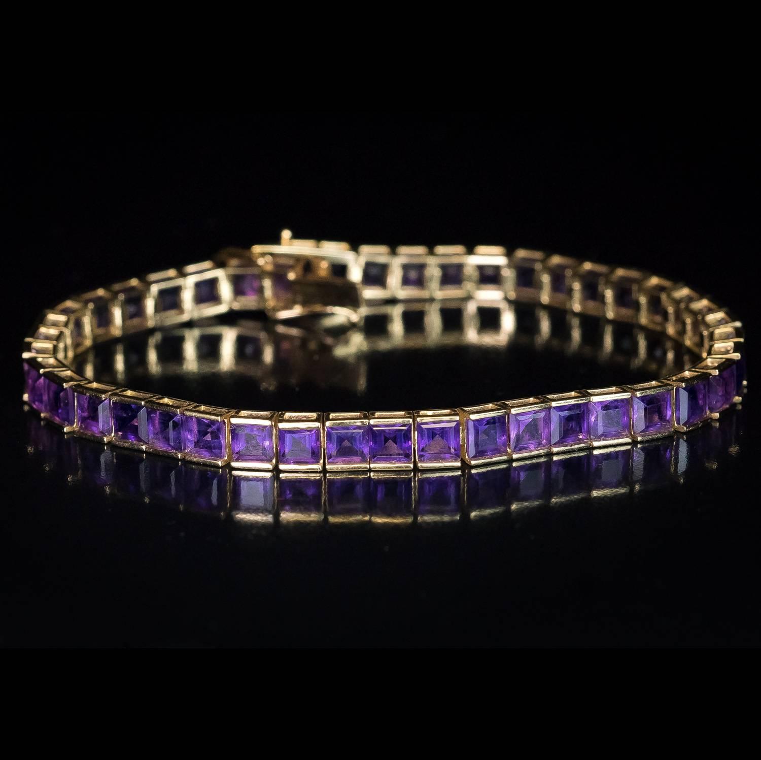 Women's or Men's Square Cut Amethyst Gold Line Bracelet