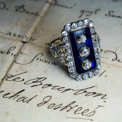 Antique Georgian Era Blue Glass Diamond Unisex Ring