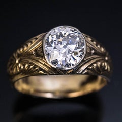 Antique Russian 1.85 Carat Old Mine Cut Diamond Gold  Ring