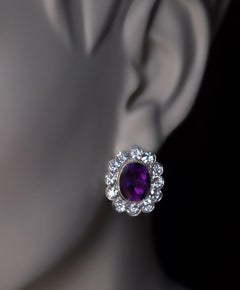 Antique Russian Amethyst Diamond Cluster Earrings