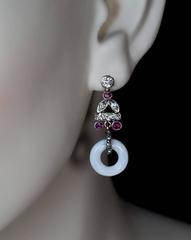 Art Deco Mother-of-Pearl Ruby Diamond silver gold  Dangle Earrings