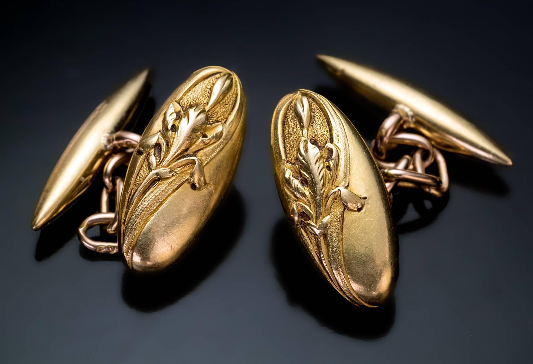 Manschettenknöpfe im antiken Art nouveau-Stil aus Gold im Zustand „Hervorragend“ im Angebot in Chicago, IL