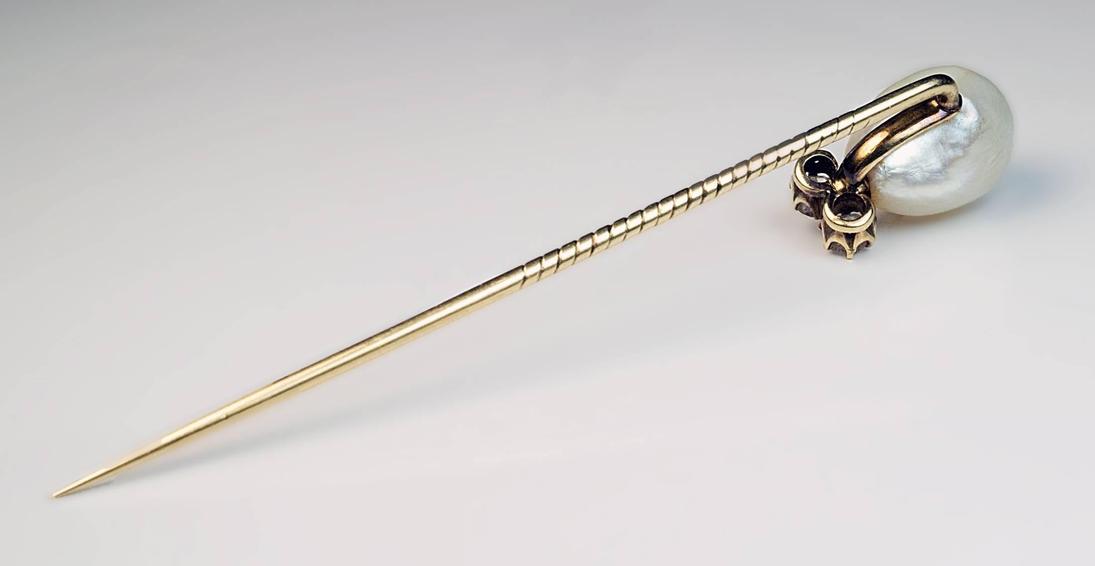 Épingle bâton ancienne en or avec perles naturelles et diamants de Fabergé des années 1890  en vente 1