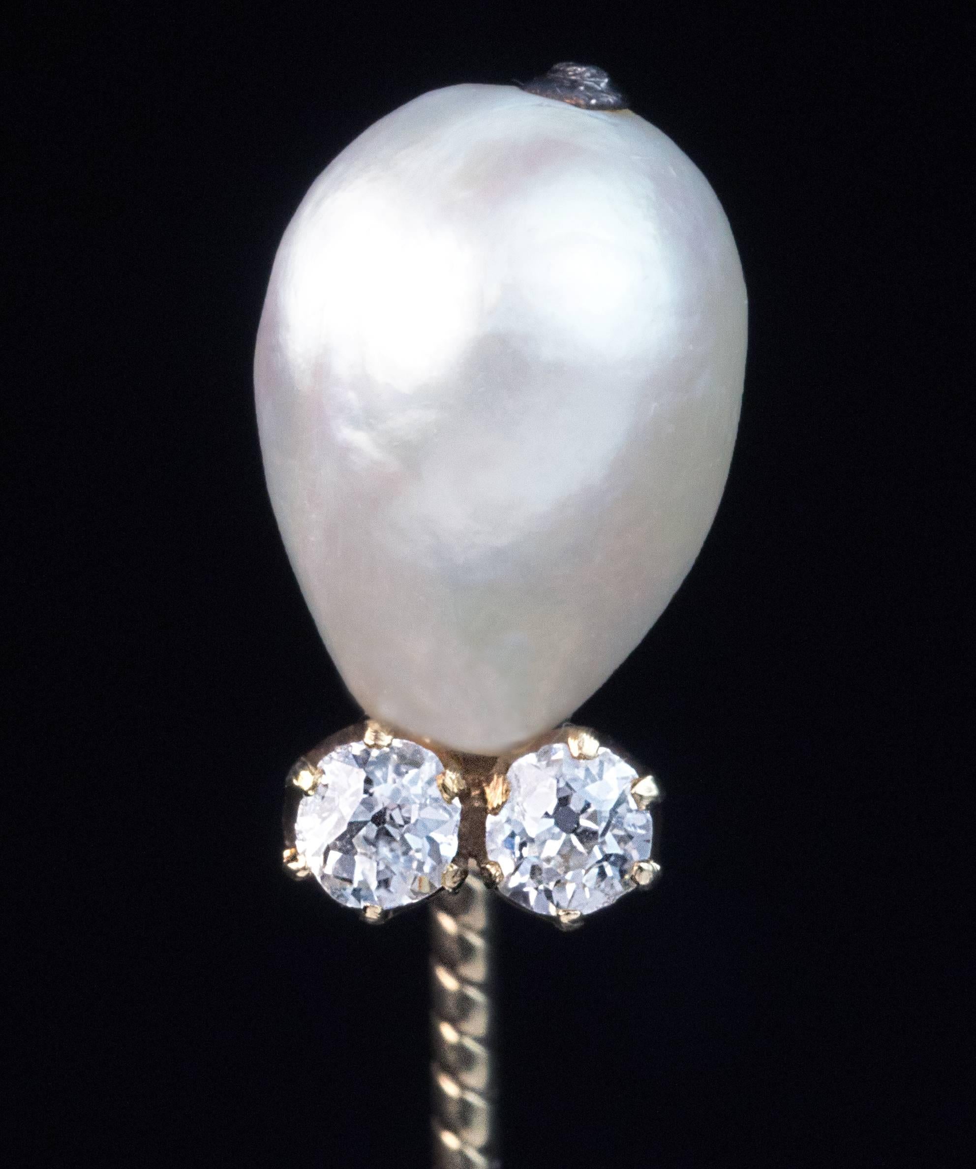 Épingle bâton ancienne en or avec perles naturelles et diamants de Fabergé des années 1890  Excellent état - En vente à Chicago, IL