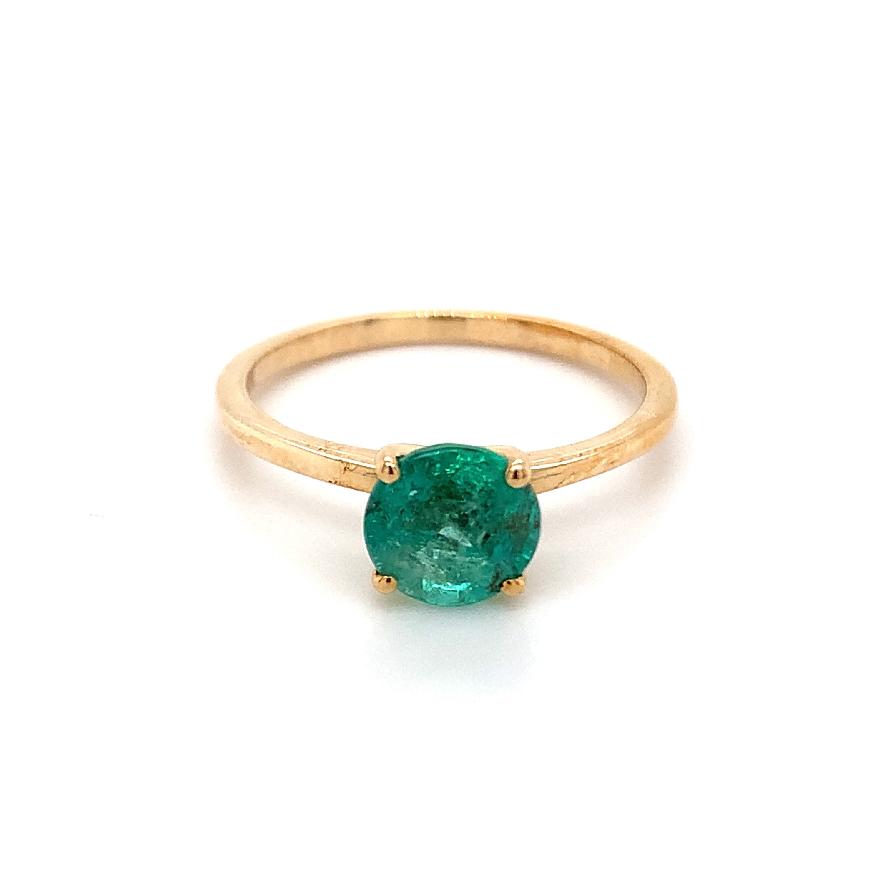 1.25 Carat Round Emerald Ring in 10k Yellow Gold