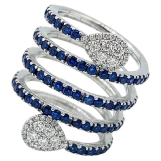 Unisex-Ring aus 18k Weißgold mit blauem Saphir und Diamant, 1,51ct, 2015 im Angebot