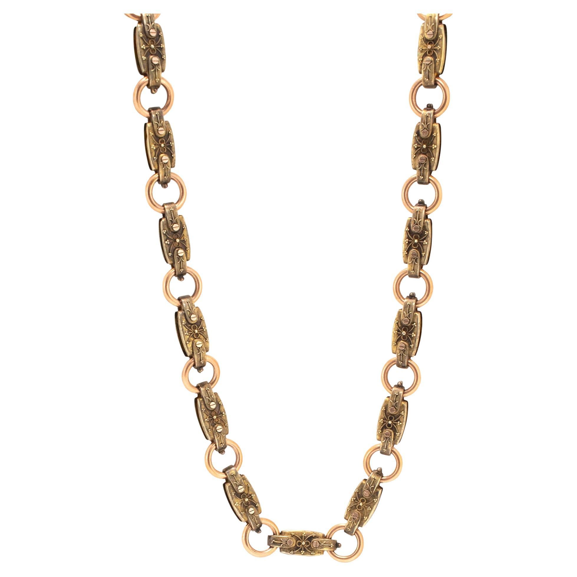 Collier à maillons lourds en bronze antique victorien et or 18K