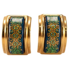 Vintage Gold Plated Authentic Hermès Colorful Enamel Clip on Earrings