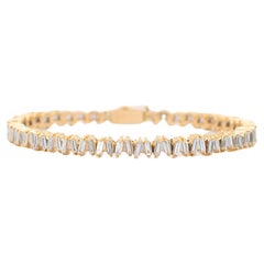 Ladies 14K Yellow Gold Zig Zag Baguette Diamond Bangle Bracelet