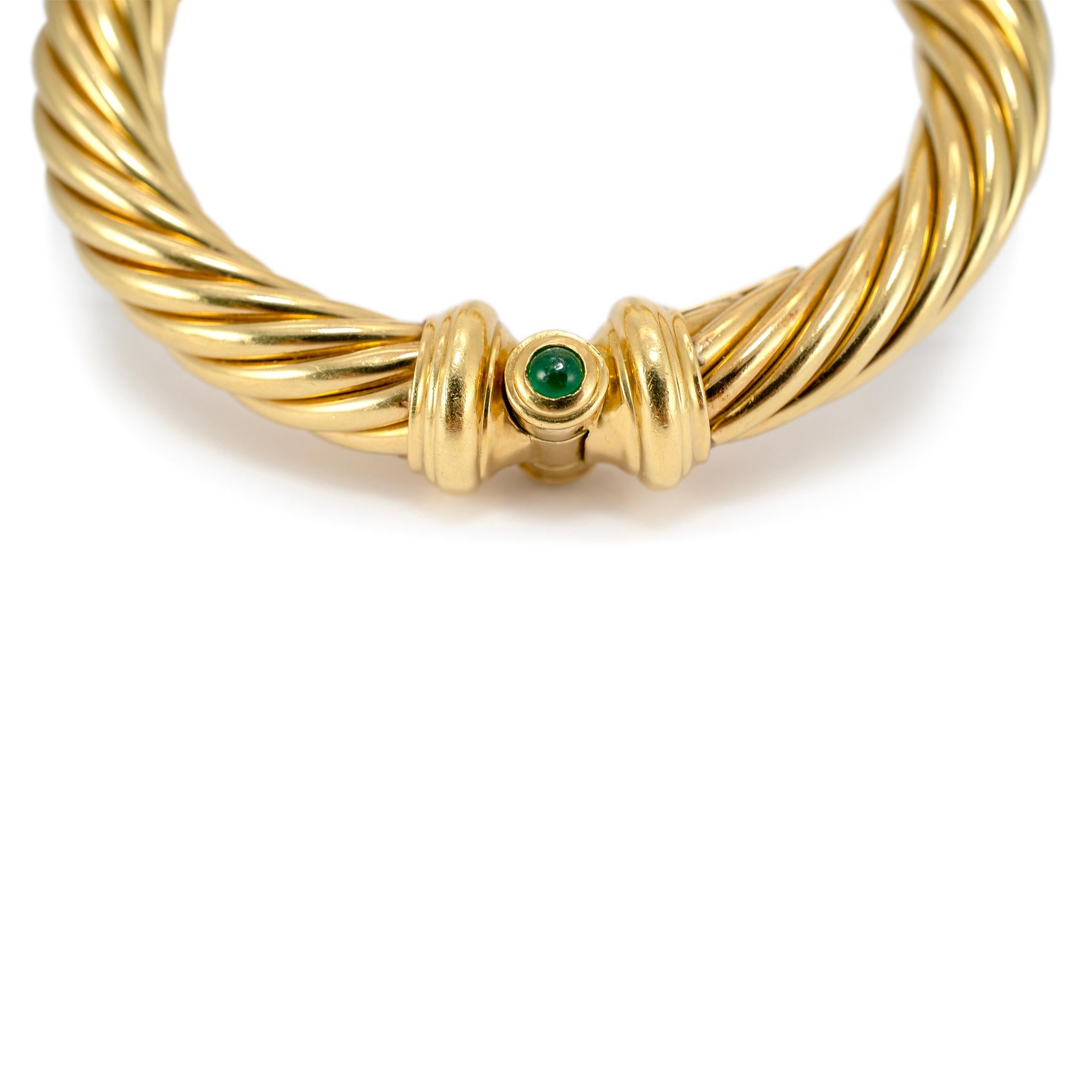 David Yurman 18K Yellow Gold Diamond Emerald Ruby Cable Buckle Bangle Bracelet For Sale 2