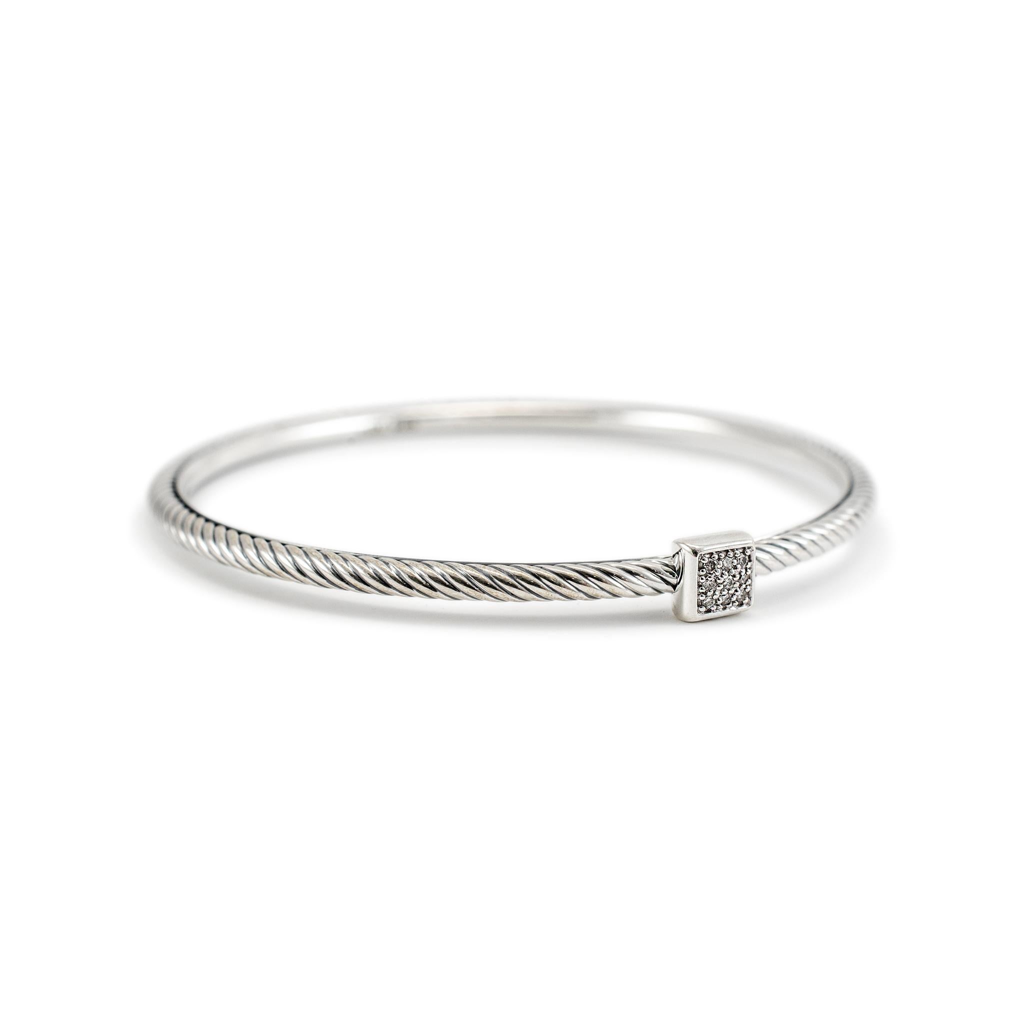 Taille ronde David Yurman, bracelet jonc câble Confetti en argent sterling 925 avec diamants pavés en vente