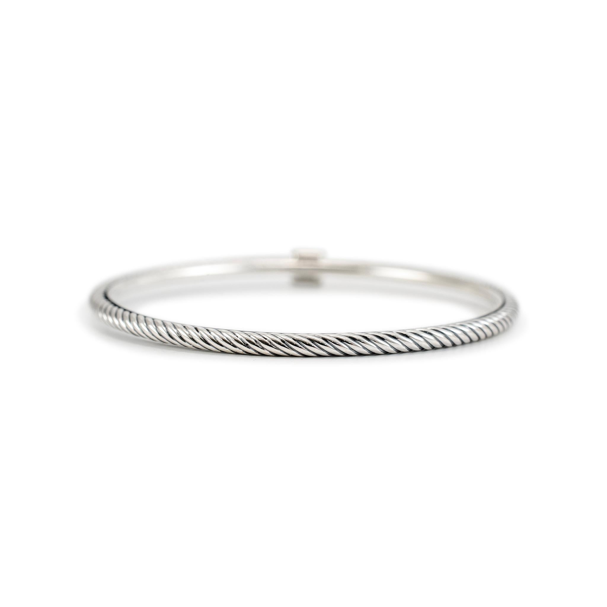 David Yurman, bracelet jonc câble Confetti en argent sterling 925 avec diamants pavés Excellent état - En vente à Houston, TX