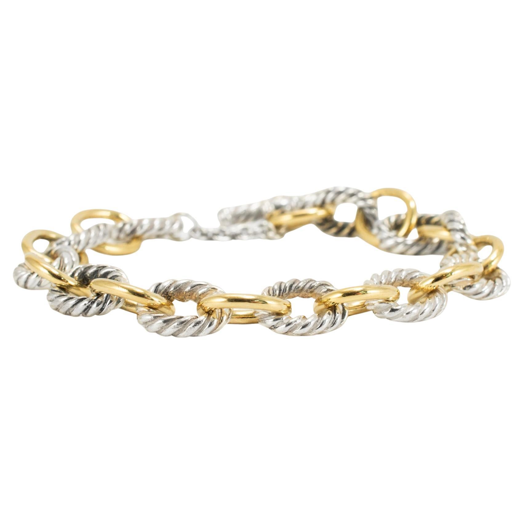 David Yurman Chain Collection 18K Gold Silver Two Tone 10MM Oval Link Bracelet im Angebot