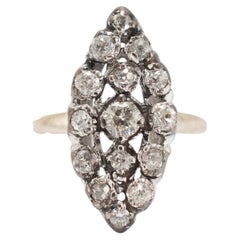 Antique Edwardian 14K White Gold 1.01ctw Diamond Elongated Navette Cocktail Ring