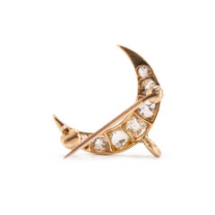 Victorian Antique 18K Yellow Gold 1.24ctw Old Cut Diamond Crescent PIN Pendant