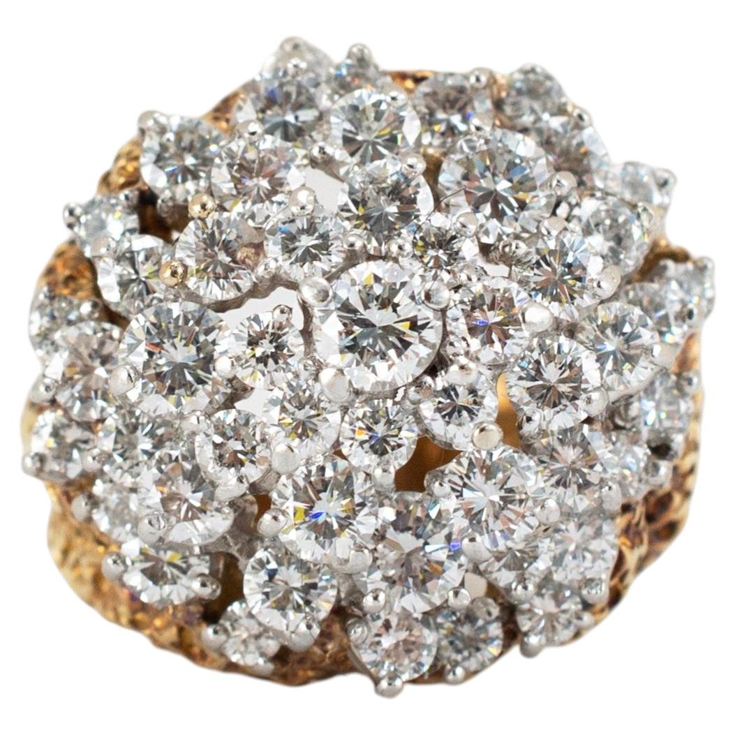 Vintage 18K Yellow Gold Platinum 7.04ctw Two-Tone Bombe Cluster Cocktail Ring For Sale
