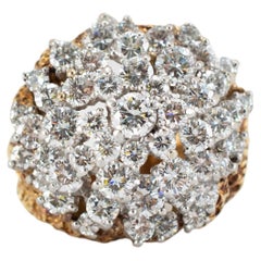 Vintage 18K Yellow Gold Platinum 7.04ctw Two-Tone Bombe Cluster Cocktail Ring
