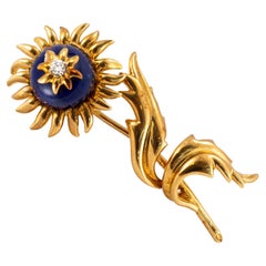 Vintage Tiffany & Co. Schlumberger 18K Yellow Gold Lapis Lazuli Diamond Brooch