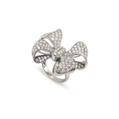 Ladies 18K White Gold 5.00ctw Pave Diamond Bow Statement Cocktail Ring