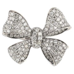 Ladies 18K White Gold 5.00ctw Pave Diamond Bow Statement Cocktail Ring