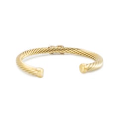David Yurman Cablespira X 14K Yellow Gold 6MM CT Diamond Cuff Bangle Bracelet
