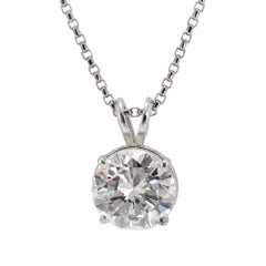 Unisex 14K White Gold Gia 2.28ct K VVS2 Round Diamond Solitaire Pendant Necklace