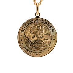 Retired Tiffany & Co. 18K Yellow Gold St. Christopher Medallion Pendant Necklace