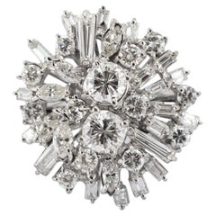 Vintage 18K White Gold 2.30ctw Diamond Bombe Starburst Cluster Cocktail Ring