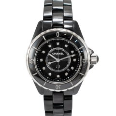 Ladies Chanel J12 Black Ceramic 33MM H1625 Icon 12 Diamond Steel Quartz Watch