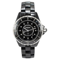Ladies Chanel J12 Black Ceramic 33MM H1625 Icon 12 Diamond Steel Quartz Watch