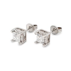 Unisex 14K White Gold 0.80ct. Princess Cut Diamond Sophisticated Stud Earrings
