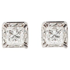 Unisex 14K White Gold 0.80ct. Princess Cut Diamond Sophisticated Stud Earrings