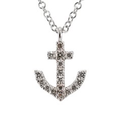 Gabriel & Co. Lusso 14K White Gold 0.09ctw Diamond Anchor Pendant Necklace