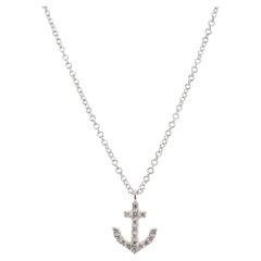 Gabriel & Co. Lusso 14K White Gold 0.09ctw Diamond Anchor Pendant Necklace
