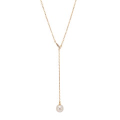 Mikimoto 18K Yellow Gold Akoya Pearl Lariat Drop Pendant Necklace
