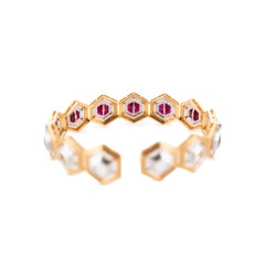 Vintage 18K Yellow & White Gold 1.58ctw Diamond Ruby Hexagon Bangle Bracelet