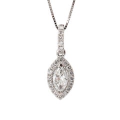 Ladies 14K White Gold 0.56ct Marquise Diamond Halo Pendant Necklace