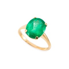 Ladies 14K Yellow Gold 4.36ctw Gia Colombian Green Emerald Cocktail Ring