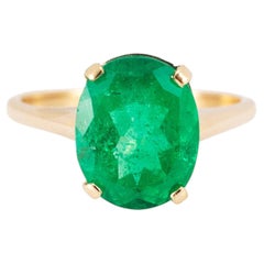 Ladies 14K Yellow Gold 4.36ctw Gia Colombian Green Emerald Cocktail Ring
