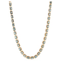14K Yellow Gold 17.84ctw Bezeled Aquamarine Adjustable Tennis Chain Necklace