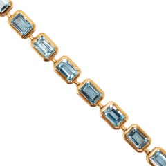 14K Yellow Gold 17.84ctw Bezeled Aquamarine Adjustable Tennis Chain Necklace