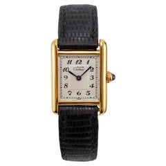 Ladies Vintage Cartier Tank Vermeil 20MM X 28 MM 5057001 925 Silver Plaque Watch