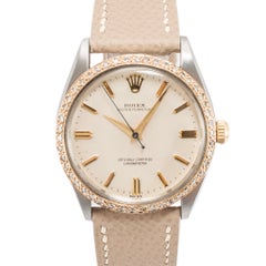 Ladies Vintage Rolex Oyster Perpetual 34MM 6567 Diamond Bezel Steel Gold Watch