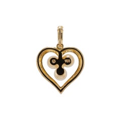 Retired Mikimoto 18K Yellow Gold Pearl Pendant Heart Motif Drop Pendant