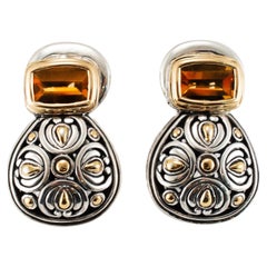 Vintage John Hardy Batu Sari 18K Yellow Gold 925 Silver Citrine Clip-on Earrings