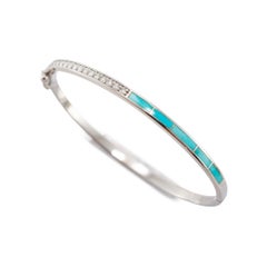 Bracciale rigido da donna in oro bianco 14K con diamanti (1,82 carati in totale) e turchese